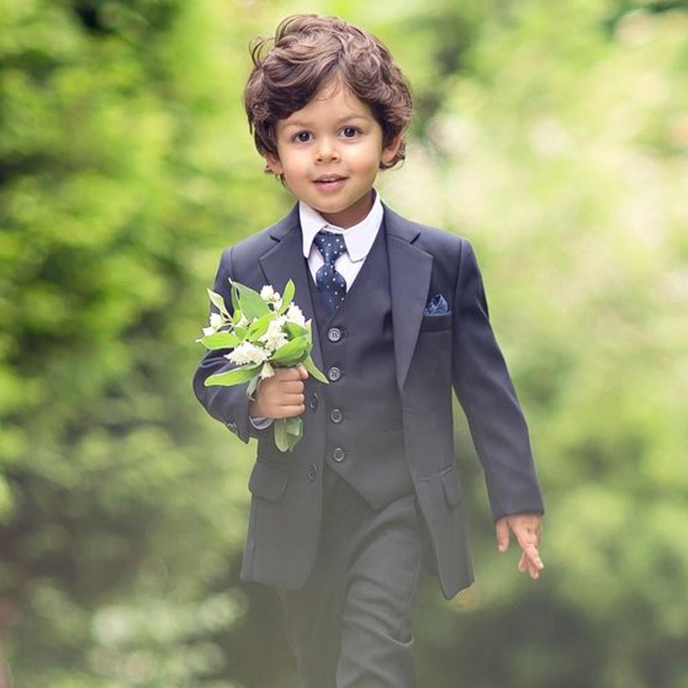 Dark Navy Blue Ring Bearer Suits Boys Wedding Suits 2022 Prom Suits Kids Formal Wear Tuxedos 3 Pieces Set