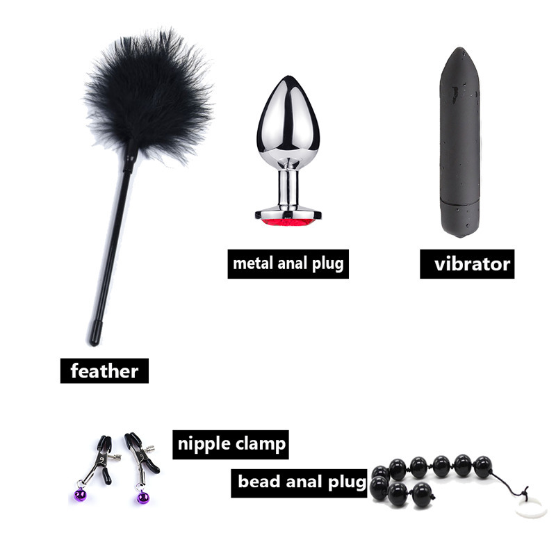 Bdsm 10 Speeds Vibrator Bondage Set Metal Sex Toys for Women Men Handcuffs Nipple Clamps Whip Spanking Rope 220330
