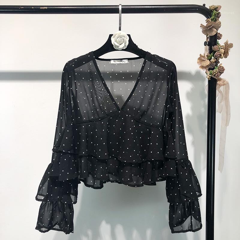 Fashion Streetwear Women Dot Print Chiffon Laminated Sleeve V Neck Shirts Ladies Short Design Blouse Blusas Tops Women' Blouses, Black
Fashion Streetwear Women Dot Print Chiffon Laminated Sleeve V Neck Shirts Ladies Short Design Blouse Blusas Tops Women' Blouses, Black
