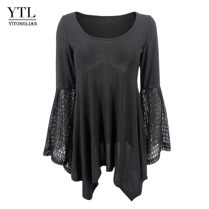 Yitonglian Women Flare Sleeve Round Neck Vintage Style Lace Black Punk Blouse Shirt Elegant Top Long Tee H376 220402
Yitonglian Women Flare Sleeve Round Neck Vintage Style Lace Black Punk Blouse Shirt Elegant Top Long Tee H376 220402