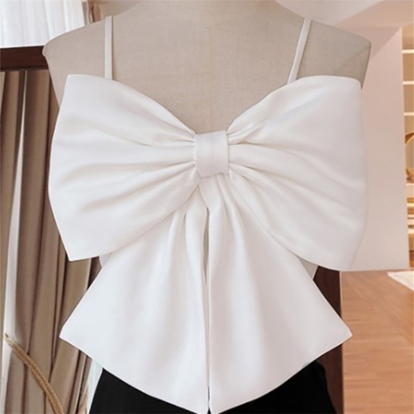 DEAT Women Fashion Slim Fit Solid Color Strapless Sleeveless Patchwork Bow Backless Sling Top And Autumn 7E395 220325