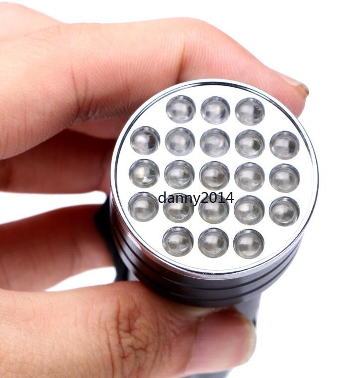 Purple 395nm 21LED 21 LED UV Ultra Violet Flashlight Torch Light Lamp Mini portable UV Flash Lights for Blacklight Invisible lamps