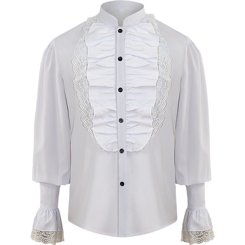 Men Pirate Shirt Renaissance Victorian Steampunk Gothic Ruffled Medieval Halloween Cosplay Costume Clothing Chemise Tops 220322