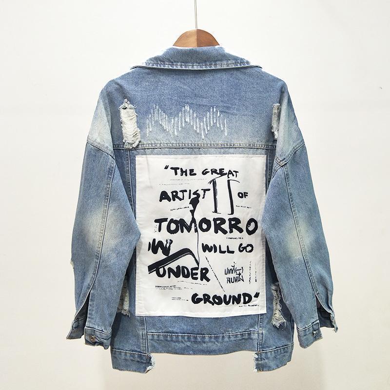 Women' Jackets Plus Size Women Letter Printed Korean Hole Denim Jacket Spring Casual Harajuku Washed Blue Jean Female Student Basic Coat
Women' Jackets Plus Size Women Letter Printed Korean Hole Denim Jacket Spring Casual Harajuku Washed Blue Jean Female Student Basic Coat
