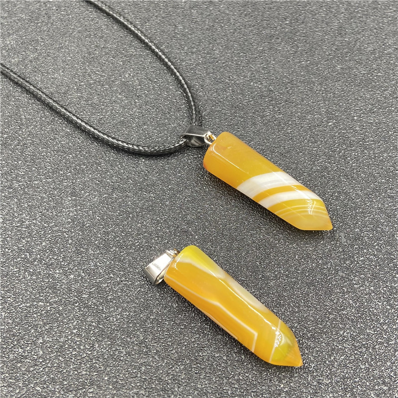 Stripe Agate Necklaces Chakra Reiki Healing Hexagon Prism Crystal Pendant Pendulum Necklace for women jewelry
