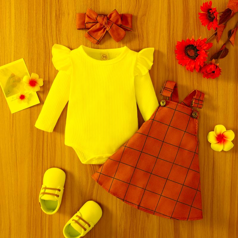 Clothing Sets Autumn Fashion Toddler Baby Girls Clothes Solid Knit Long Sleeve Bodysuit Tops Plaid Suspender Skirt Headband 3pcs ClothesClot, As pic 
Clothing Sets Autumn Fashion Toddler Baby Girls Clothes Solid Knit Long Sleeve Bodysuit Tops Plaid Suspender Skirt Headband 3pcs ClothesClot, As pic