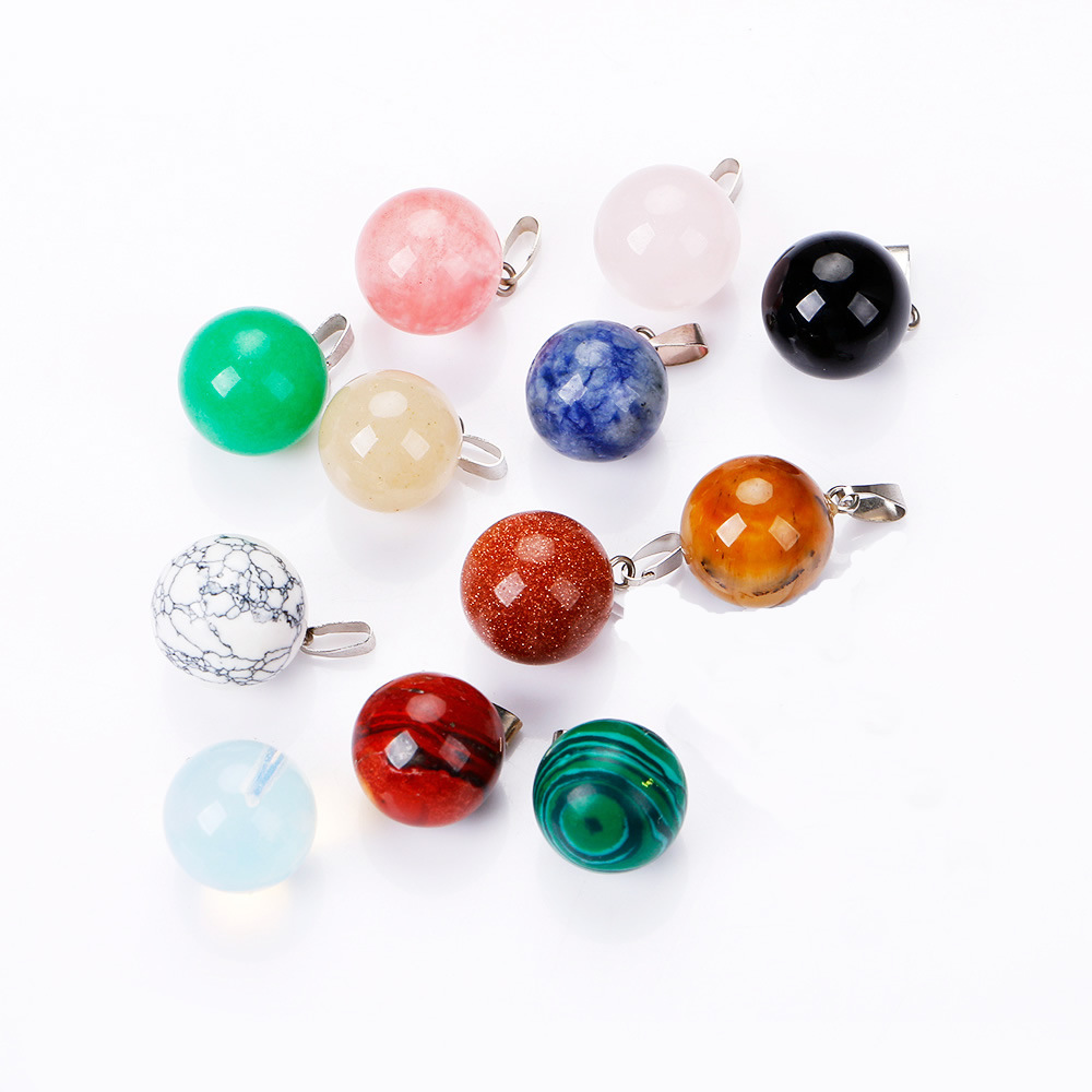 Natural stone Chakra Reiki Healing Quartz Crystal round ball Pendant Necklace for women jewelry
