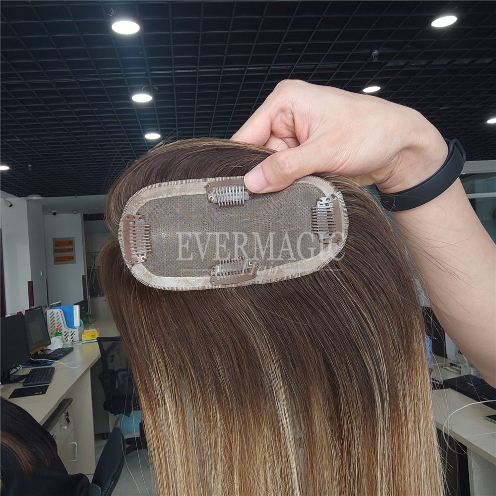 New Coming Stock Balayage Ombre Brown Human Hair pieces Mini Small Mono Base Toppers for hair loss Thinning Women