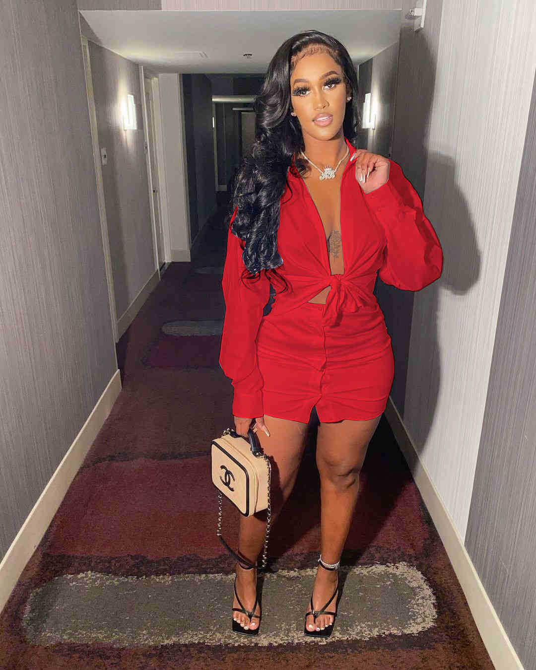 Women Two Piece Dress Set Spring Clothing New Contrast T-shirt Hollow Stitching Top Short Skirt