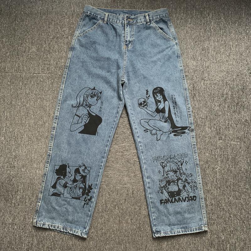 Men's Jeans GODLIKEU Men Washed Harajuku Anime Print Baggy Streetwear Cotton Fashion Loose Wide Leg Pants, Blue
Men's Jeans GODLIKEU Men Washed Harajuku Anime Print Baggy Streetwear Cotton Fashion Loose Wide Leg Pants, Blue