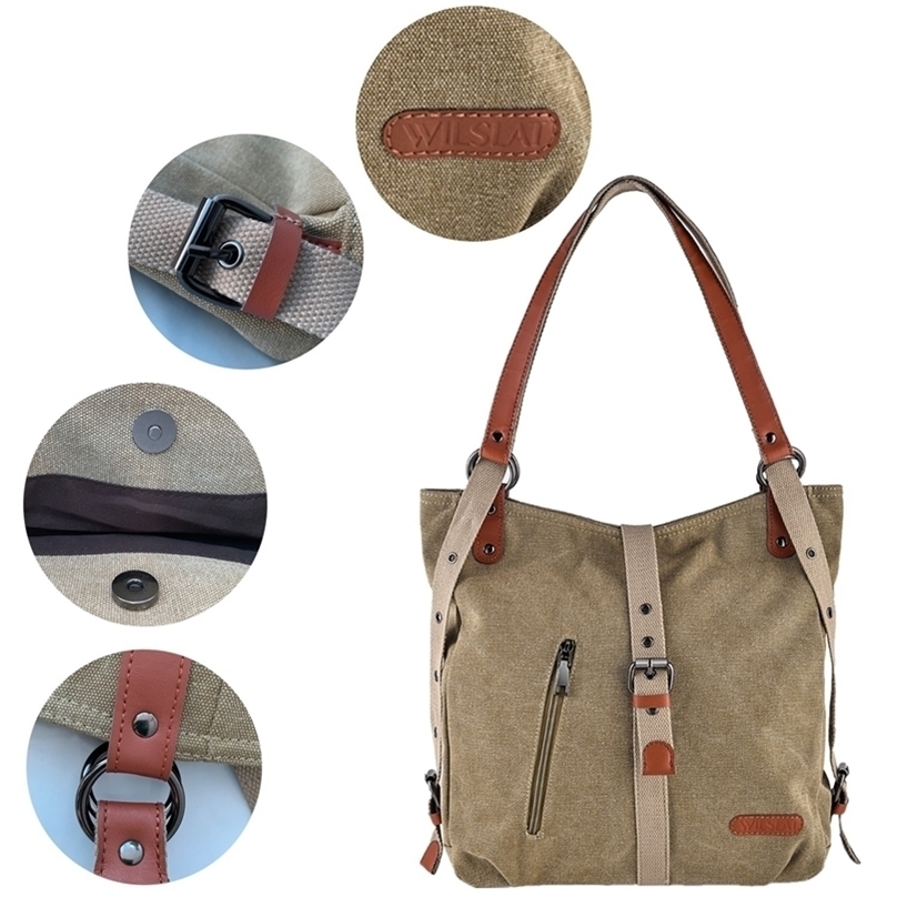 School Bags WILSLAT Backpack Purse for Women Canvas Tote Bag Multi Function Shou 220823