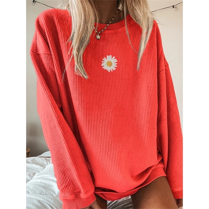 Autumn Daisy Printed Pullovers Sweatshirts Women O Neck Long Sleeve Streetwear Loose Oversize Sweatshirt Sweatshirt Female 201203