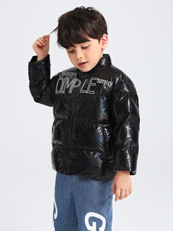 Toddler Boys Letter Embroidery Zipper Puffer Coat SHE