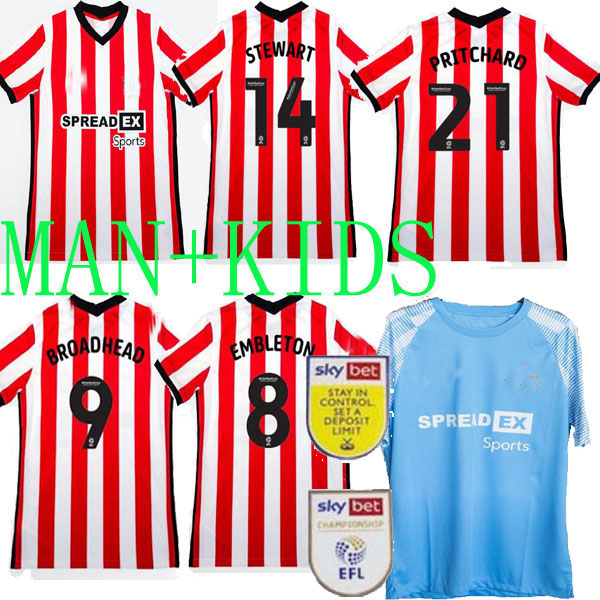 SUNDERLAND 22 23 soccer jerseys home 2022 2023 camiseta de futbol DAJAKU EMBLETON Gooch O'NIEN Stewart PRITCHARD NEIL MCGEADY football shirts sets blue KIDS away kit, Home kids