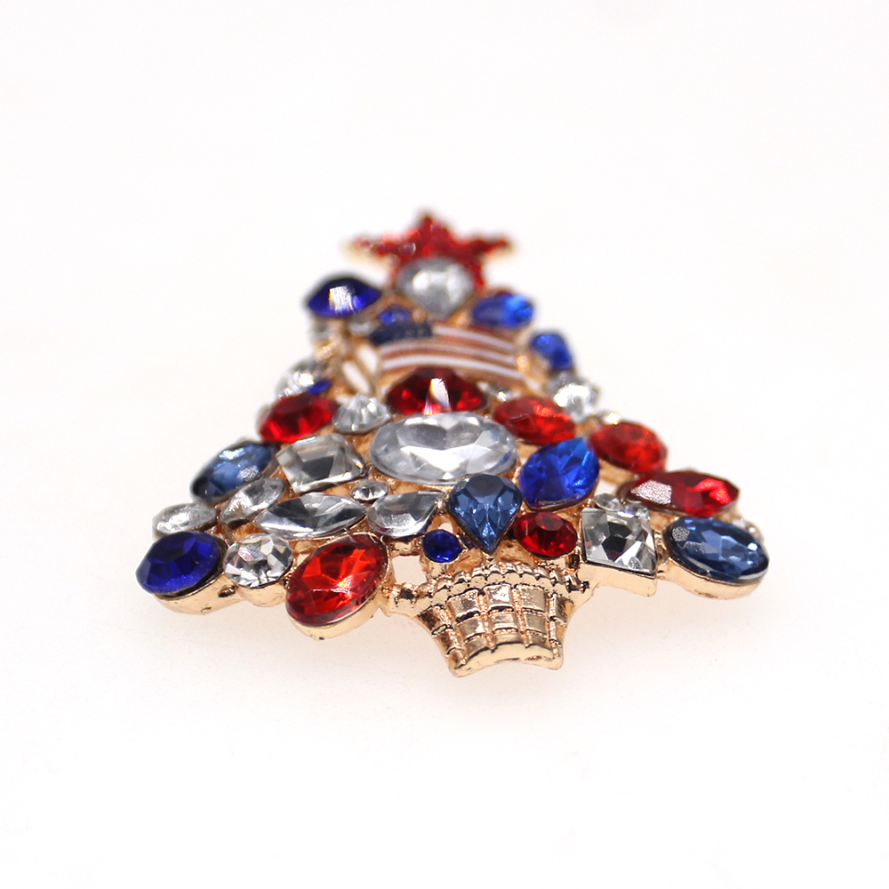 10 Pcs/Lot Custom American Flag Brooch Crystal Rhinestone Christmas Tree Shape 4th of July USA Patriotic Pins For Gift/Decoration