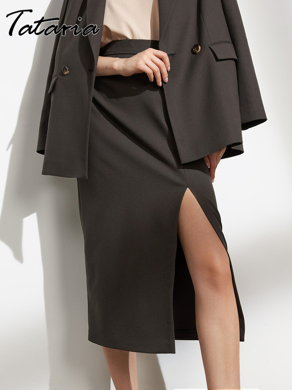 Women's Straight Wrap Skirts summer Long with Side Slit Female Elegant White Midi Tight Slim Office for Women 220317