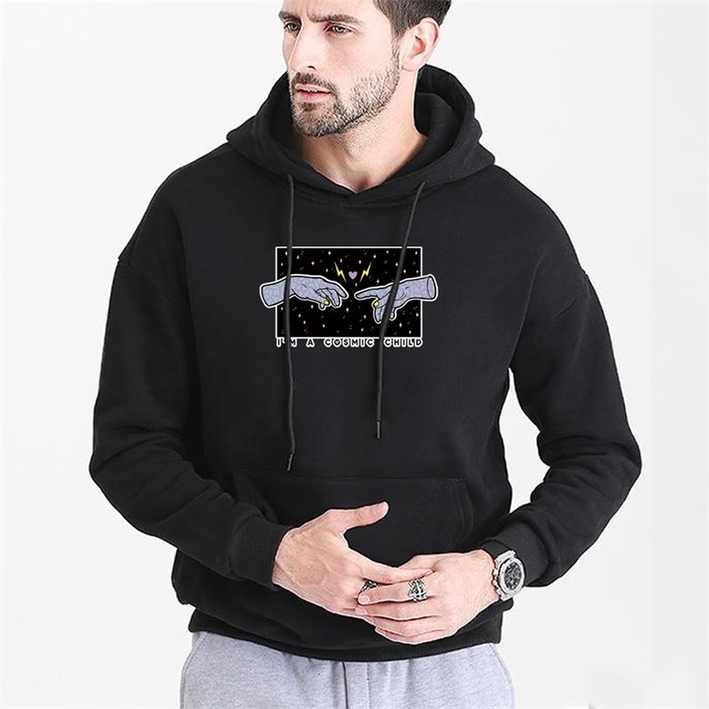 Hoodies Men Casual Pullover Pocket Sweatshirts Long Sleeve Hand Printing Sweatshirt Drawstring Fashion Clothes Top Streetwear 220816wtt