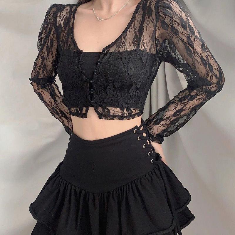 Women' Blouses & Shirts Lace Cardigan T-shirt Women Vintage Cottagecore Sexy See Through Long Sleeve Crop Top Tee Streetwear Y2k Emo Alt Cl, Black
Women' Blouses & Shirts Lace Cardigan T-shirt Women Vintage Cottagecore Sexy See Through Long Sleeve Crop Top Tee Streetwear Y2k Emo Alt Cl, Black