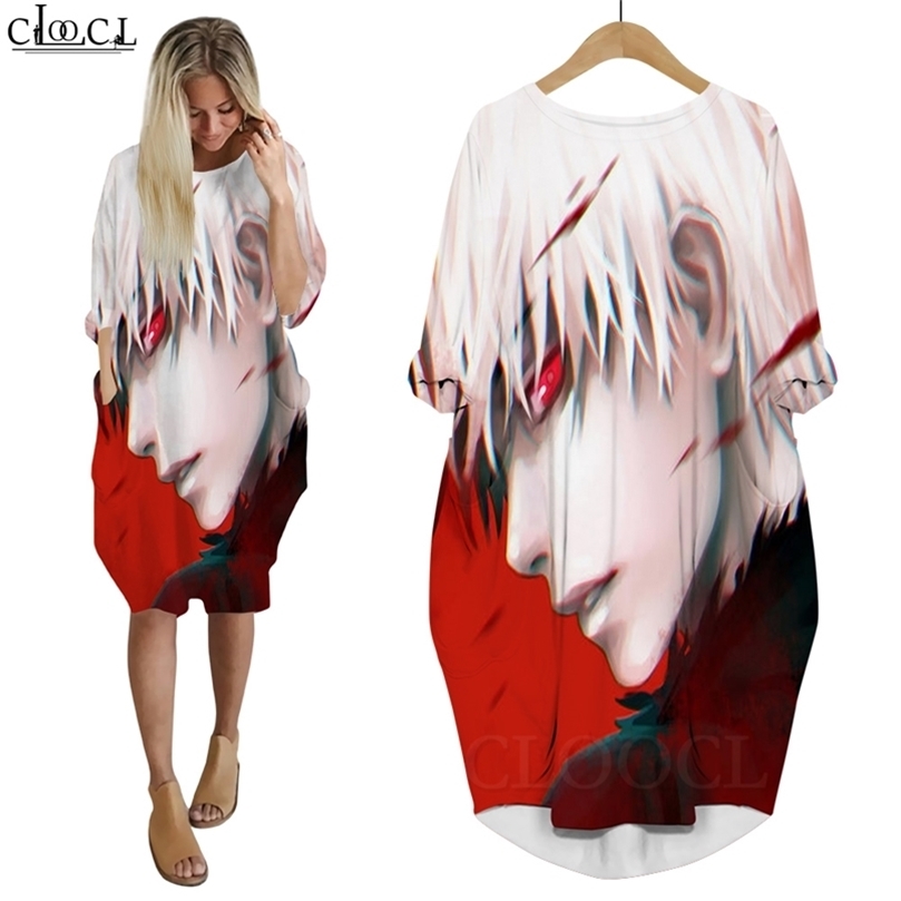 Women Dress Tokyo Ghoul Anime 3D Printed Loose Daughter Dresses Long Sleeve Harajuku Streetwear Fashion Pocket Dress W220616