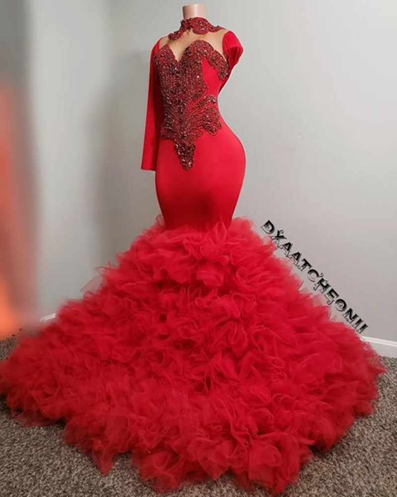 2022 Arabic Aso Ebi Red Prom Formal Dresses with Long Sleeve Lace Beaded Ruffles Skirt Tutu Mermaid African Black Girl Evening Dress, Same as image
2022 Arabic Aso Ebi Red Prom Formal Dresses with Long Sleeve Lace Beaded Ruffles Skirt Tutu Mermaid African Black Girl Evening Dress, Same as image