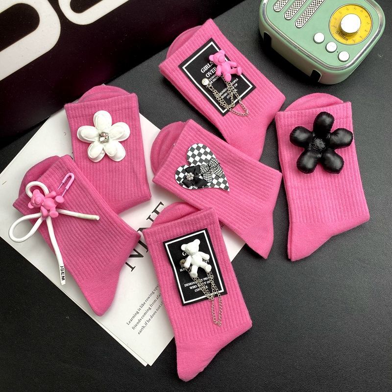 Pink stockings handmade cloth label bow chain cute bear niche tide stockings outside wearing socks women, One size
Pink stockings handmade cloth label bow chain cute bear niche tide stockings outside wearing socks women, One size