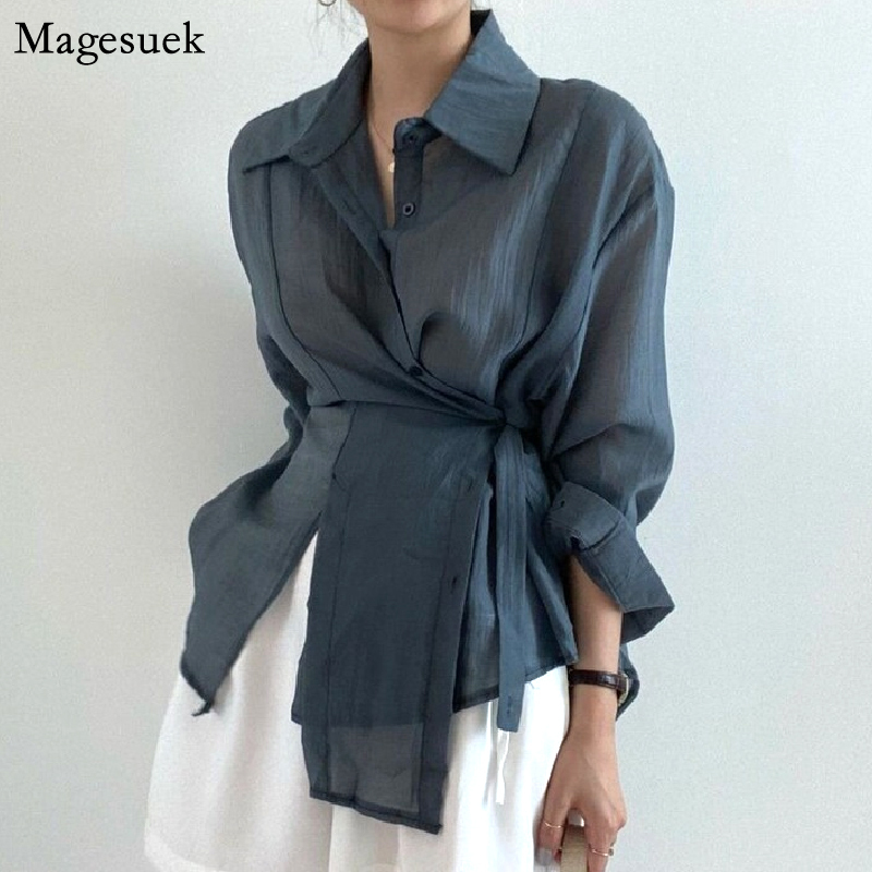 Chic Loose Long Sleeve Blouse Women Clothing Irregular White Sunscreen Shirt Women Fashion Casual Button Shirts Tops 15674 220407