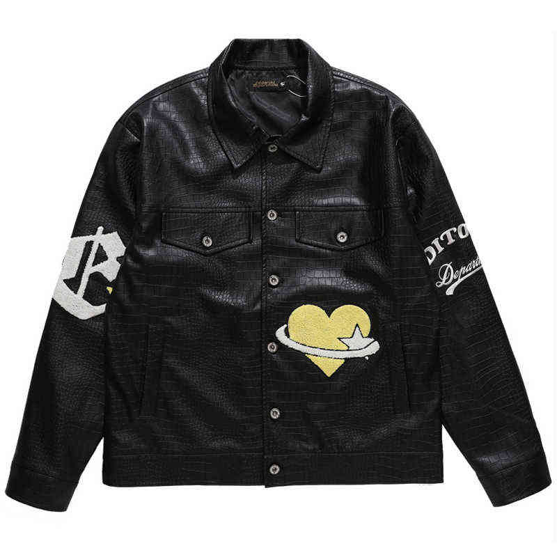 Black Leather Jacket Men Vintage Heart Embroidery Serpentine Motorcycle Biker Fashion Coats Male Bomber Jacket Pockets Clothes T220728
Black Leather Jacket Men Vintage Heart Embroidery Serpentine Motorcycle Biker Fashion Coats Male Bomber Jacket Pockets Clothes T220728