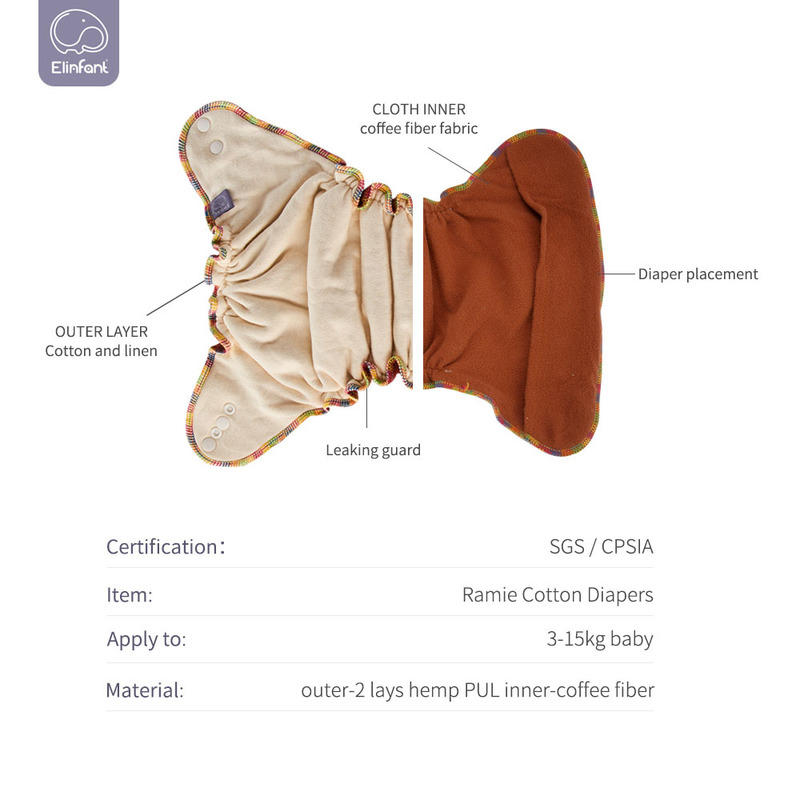 Elinfant Coffee Polar Fleece Reusable Fitted Diaper One Size Night AIO&AI2 Baby Nappy Washable Hemp Cloth 1 pcs Pack 220512