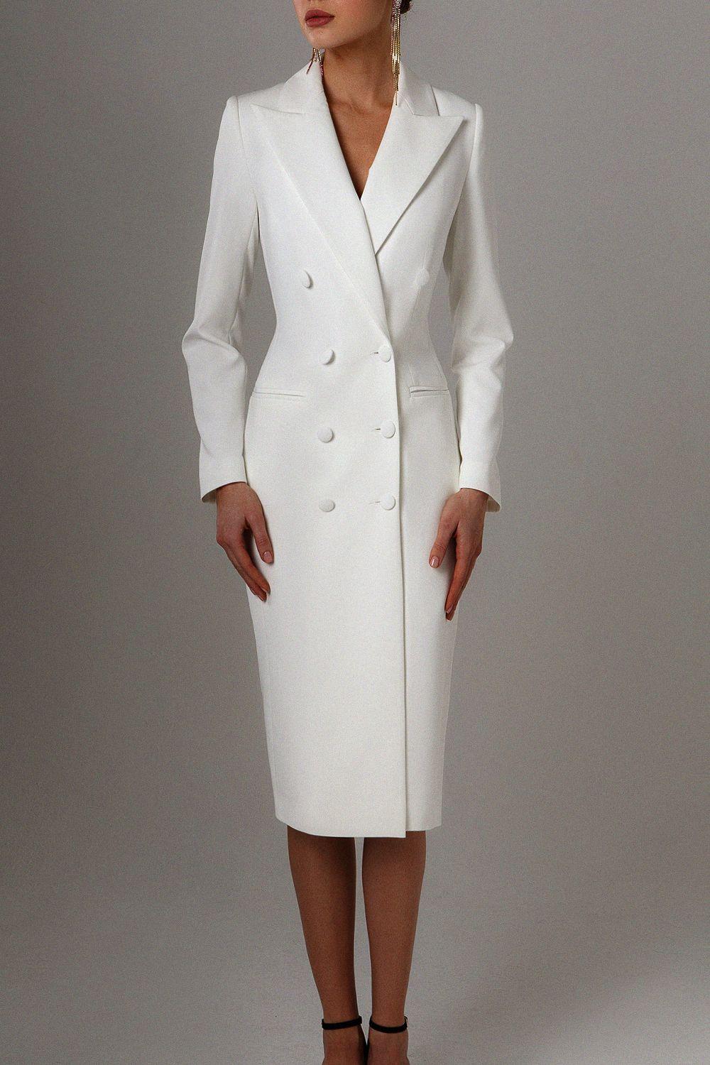 White Double Breasted Mother Of The Bride Dresses Wedding Party Blazer Women Long Jacket Suits Ladies Tea Length Prom Evening