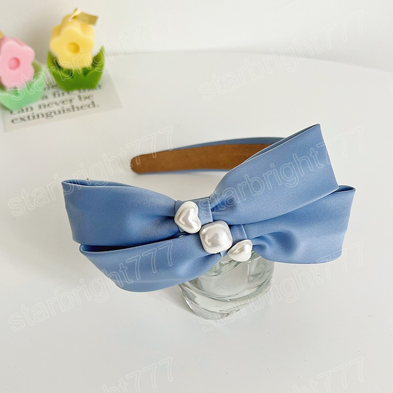 Satin Bow Heart Pearl Hairbands Headbands Ornament Women Candy Color Hair Hoop Hair Accessories Wholesale
