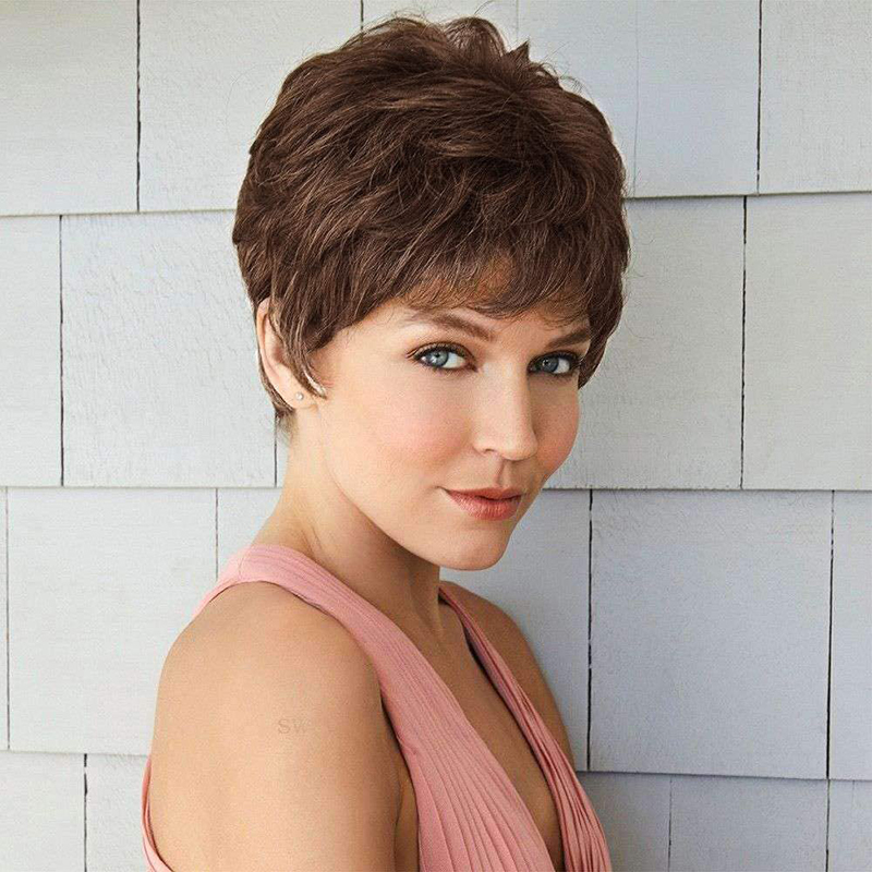 Fashion Short Pixie Cut Wig Straight Layered Synthetic Hair for Black White Women
