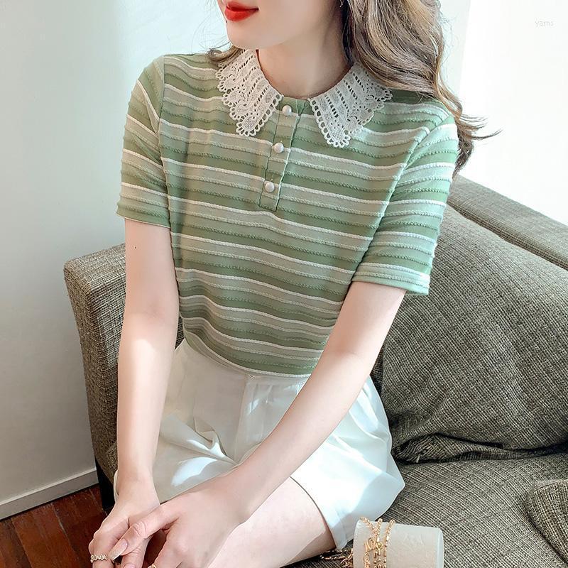 Women' T-Shirt Embroidery Stripe Design Feeling Female Short-sleeved Summer Niche Loose Thin Knitting CoatWomen' Women'sWomen, Pink 
Women' T-Shirt Embroidery Stripe Design Feeling Female Short-sleeved Summer Niche Loose Thin Knitting CoatWomen' Women'sWomen, Pink