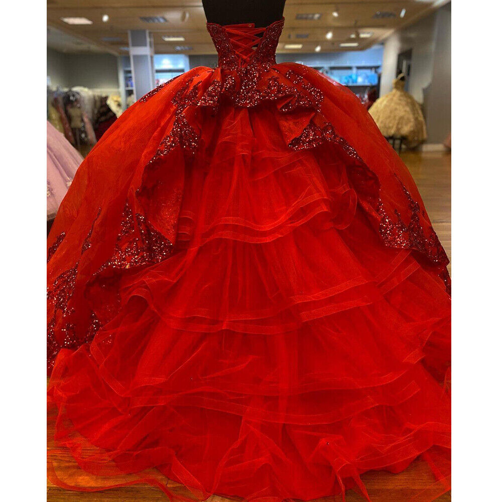 Sparkly Red Quinceanera Dresses With Sequin Ball Gown 2022 Prom Dress Lace Up Tierd Back Sweet 15 Dress Vestido Debutante XV Vestidos De 15 Anos Robe 