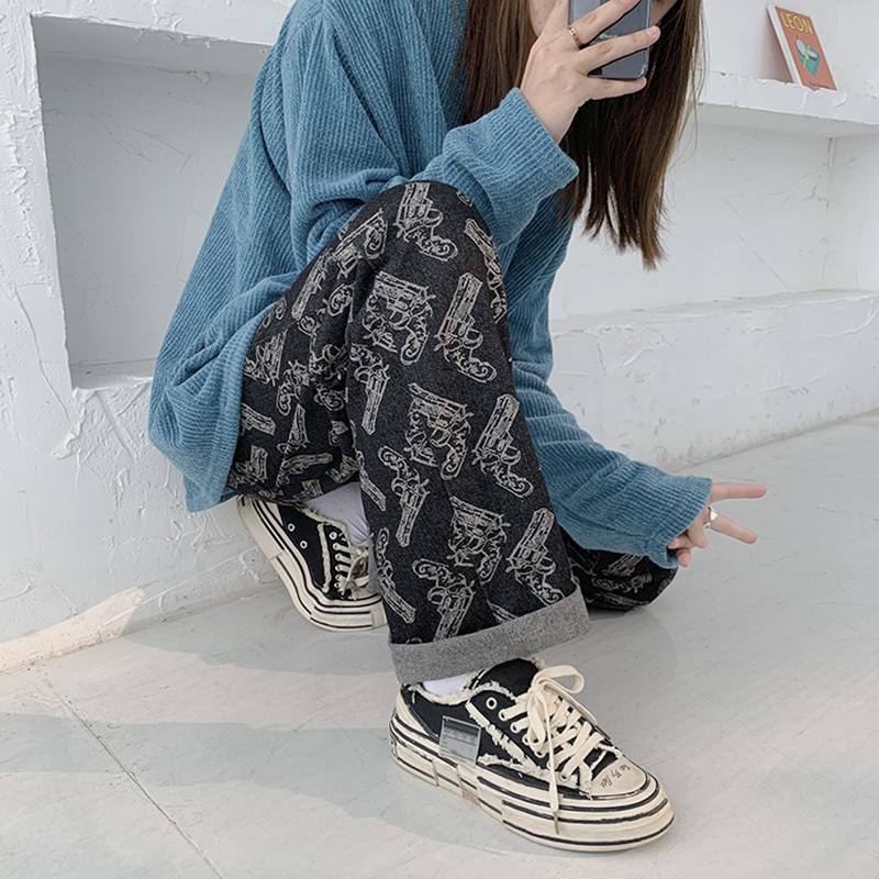 Mens Fashion Mopping Trousers Jeans Korean Style High Street Loose Hip Hop Wide-leg Jean Pants Plus Size 5XL-S 220328