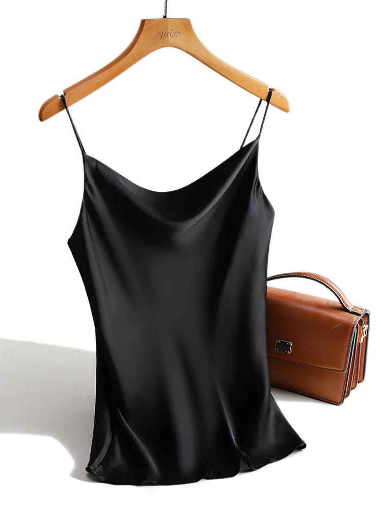 Satin Silk Tank Tops Female Summer Sexy Strap Basic Spaghetti Women Sleeveless Camisole Camis Vest Black White 220316