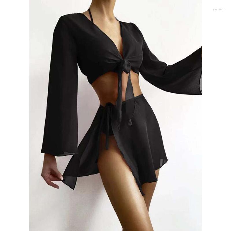 Women' Swimwear Women Mesh Bandage Bikinis Cover Up Set Long Sleeve Crop Tops And Skirts Two Piece Black Beach DressesWomen
Women' Swimwear Women Mesh Bandage Bikinis Cover Up Set Long Sleeve Crop Tops And Skirts Two Piece Black Beach DressesWomen