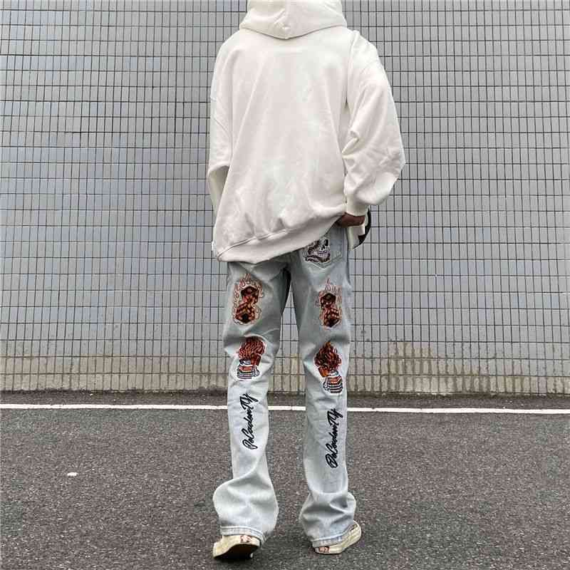 High American printed vibe style thin leg jeans ins high street pants trend, Light blue
High American printed vibe style thin leg jeans ins high street pants trend, Light blue