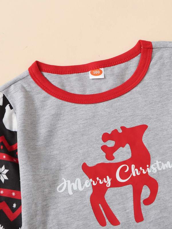 Toddler Boys 1pc Christmas Elk & Geo Print Sleep Top & 1pc Sleep Pants SHE