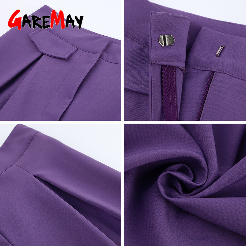 Spring Women's Classic Pants Loose Straight Oversize Purple Autumn Elegant High Waisted Wide Leg Trousers for Women 220325