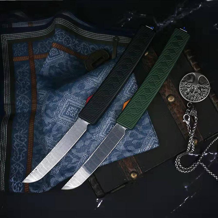 High End Automatic Tactical Knife Damascus Steel Tanto Point Blade T6-6063 Aviation Aluminum Handle Outdoor Camping EDC Pocket Kni246s
High End Automatic Tactical Knife Damascus Steel Tanto Point Blade T6-6063 Aviation Aluminum Handle Outdoor Camping EDC Pocket Kni246s