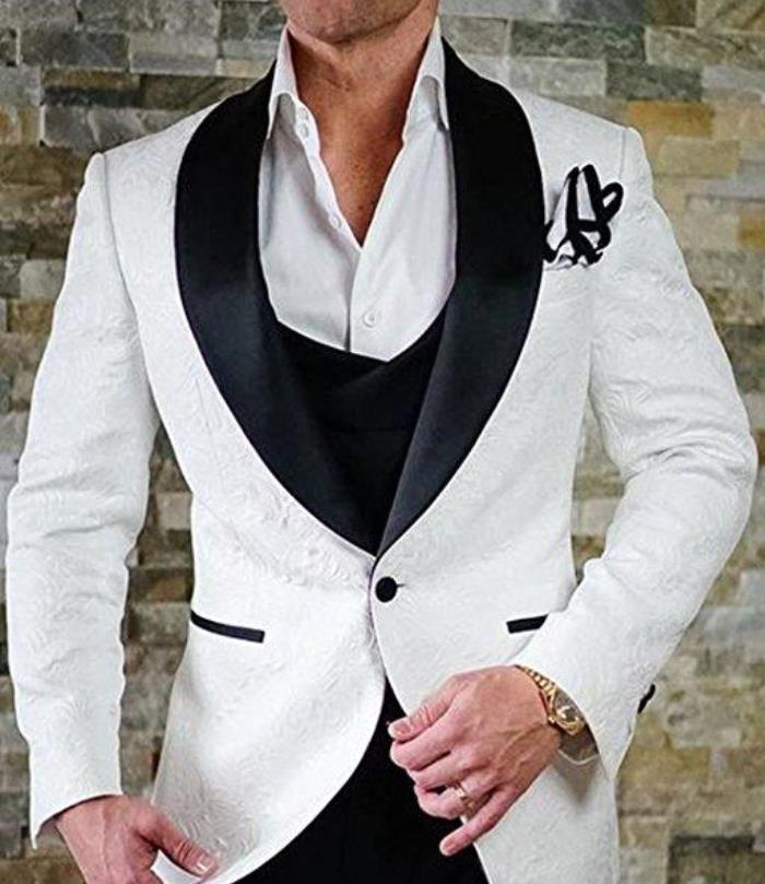 Hot Selling Groomsmen Shawl Lapel Groom Tuxedos One Button Men Suits Wedding/Prom/Dinner Best Man Blazer Jacket Pants Tie Vest
