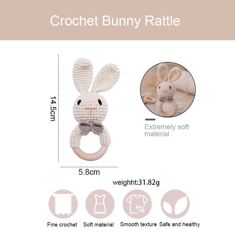 1pc Baby Teether Music Rattles for Kids Animal Crochet Rattle Elephant Giraffe Ring Wooden Babies Gym Montessori Childrens Toys 220815