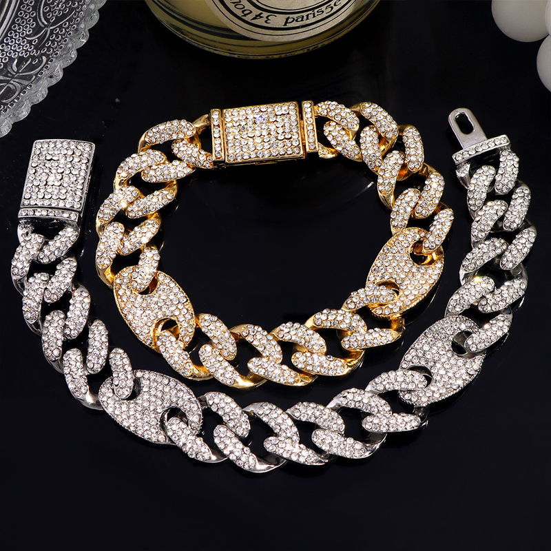 Bling Crystal Pig Nose Cuban Chain Bracelets For Women Men Iced Out Miami Cuban Bracelet Fashion Hip Hop Jewelry Gift 220813
