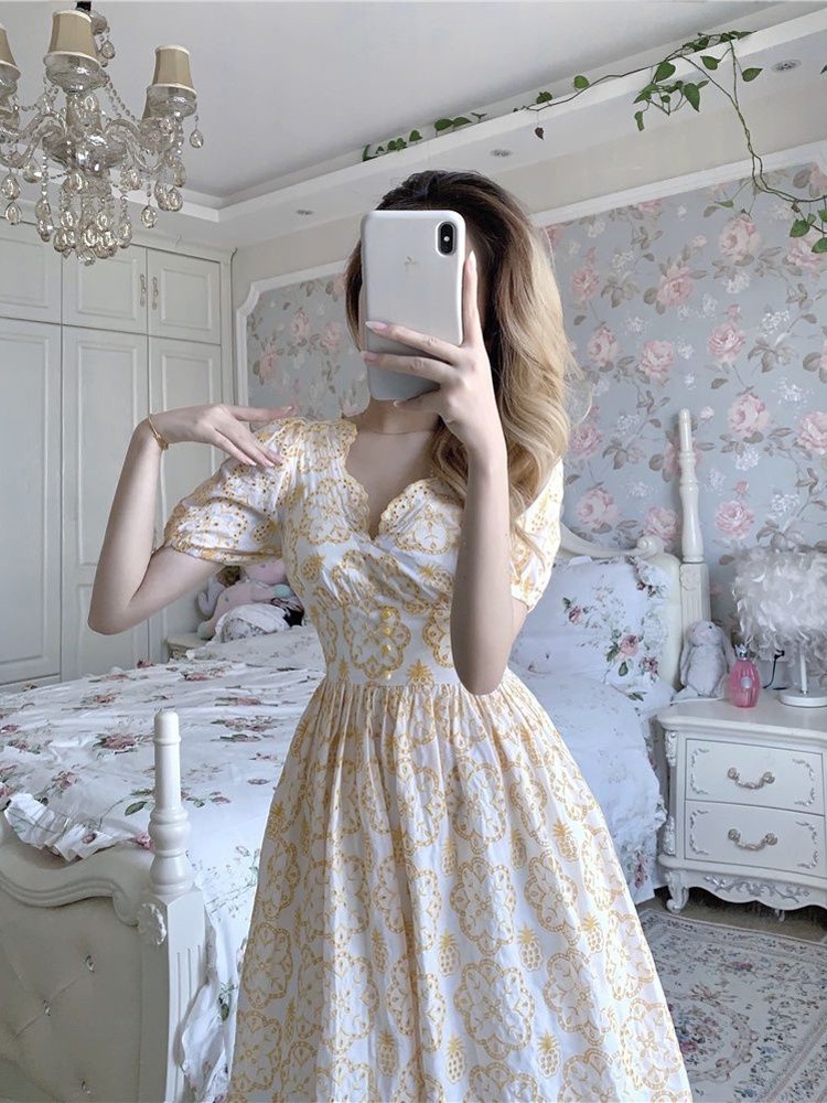 Strawberries Printed A line Dress Short Sleeve Sexy Dresses School Retro Clothes Female Women Clothing Harajuku Korean Fashion 220518