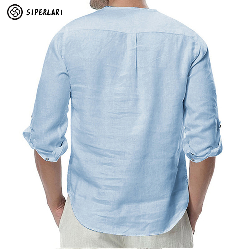 Men's Casual Blouse Cotton Linen Shirt Loose Tops Long Sleeve Tee Spring Autumn Summer Handsome Men 220330