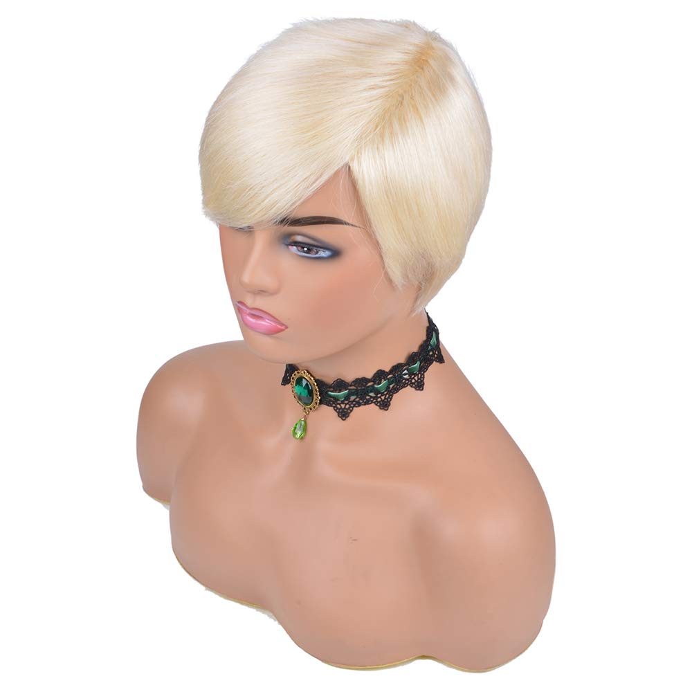 Blonde Human Hair Pixie Cut Wigs For Black Women Short virgin Blond Non Lace Front Wig Full Machine Wigs (613)