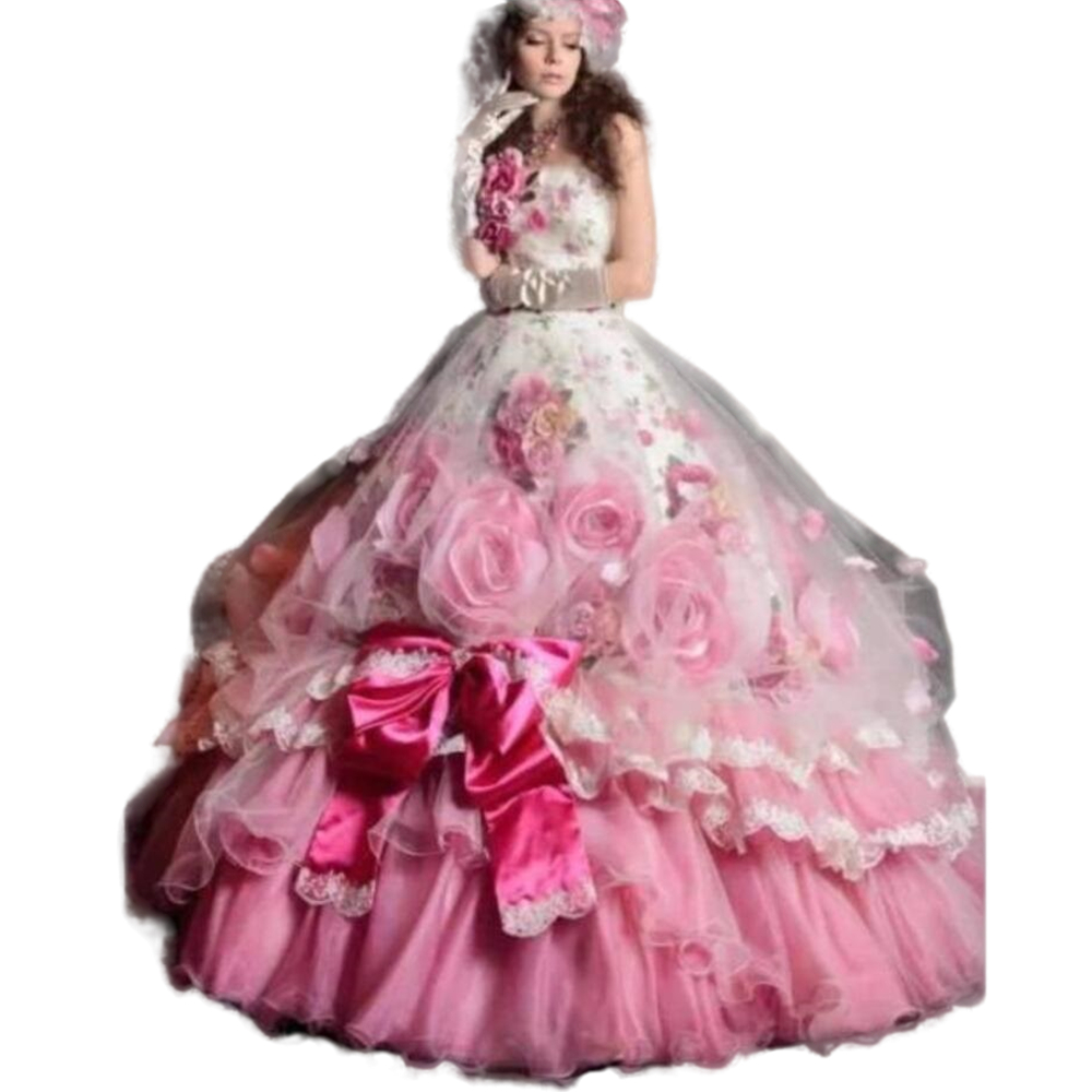 Handwork Big Flowers Quinceanera Dresses Strapless Princess Prom Party Ball Gown Sleeveless Corset Sweet 16 Dress Spring Romantic Bow vestido de 15 an