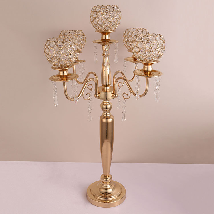 Elegant Tall metal and crystal candelabra centerpieces wedding gold candle holders 5 arm heads candelabrum table centerpiece decoration