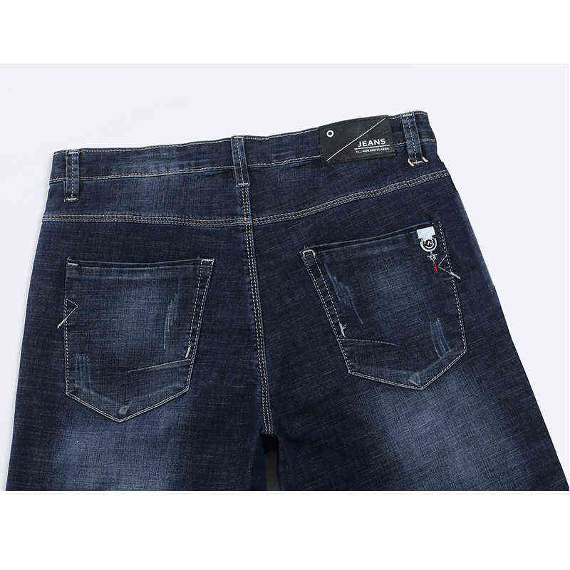 Short Mens Jeans Brand Ripped Biker Jeans Men Shorts Denim Pants Elastic Dark Blue Streewear Frayed Slim Fit Pantalon Homme Jean G0104