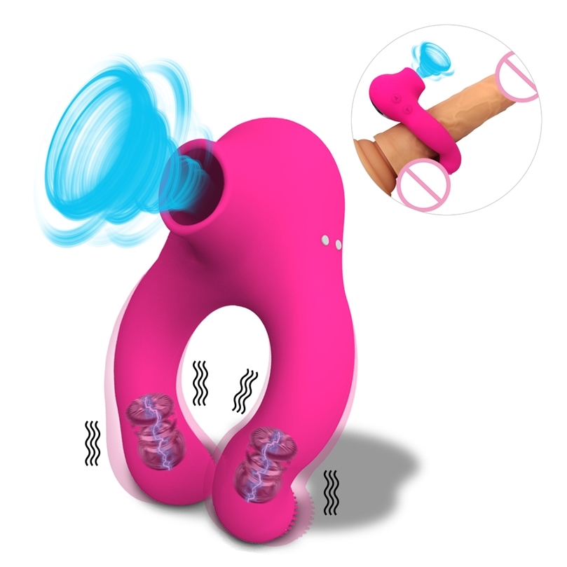 Cock Vibrator Ring for Men Penis Massager Dick Enlarger Sucking Licking Clitoral Stimulation Sex Toys Adult 18 220329